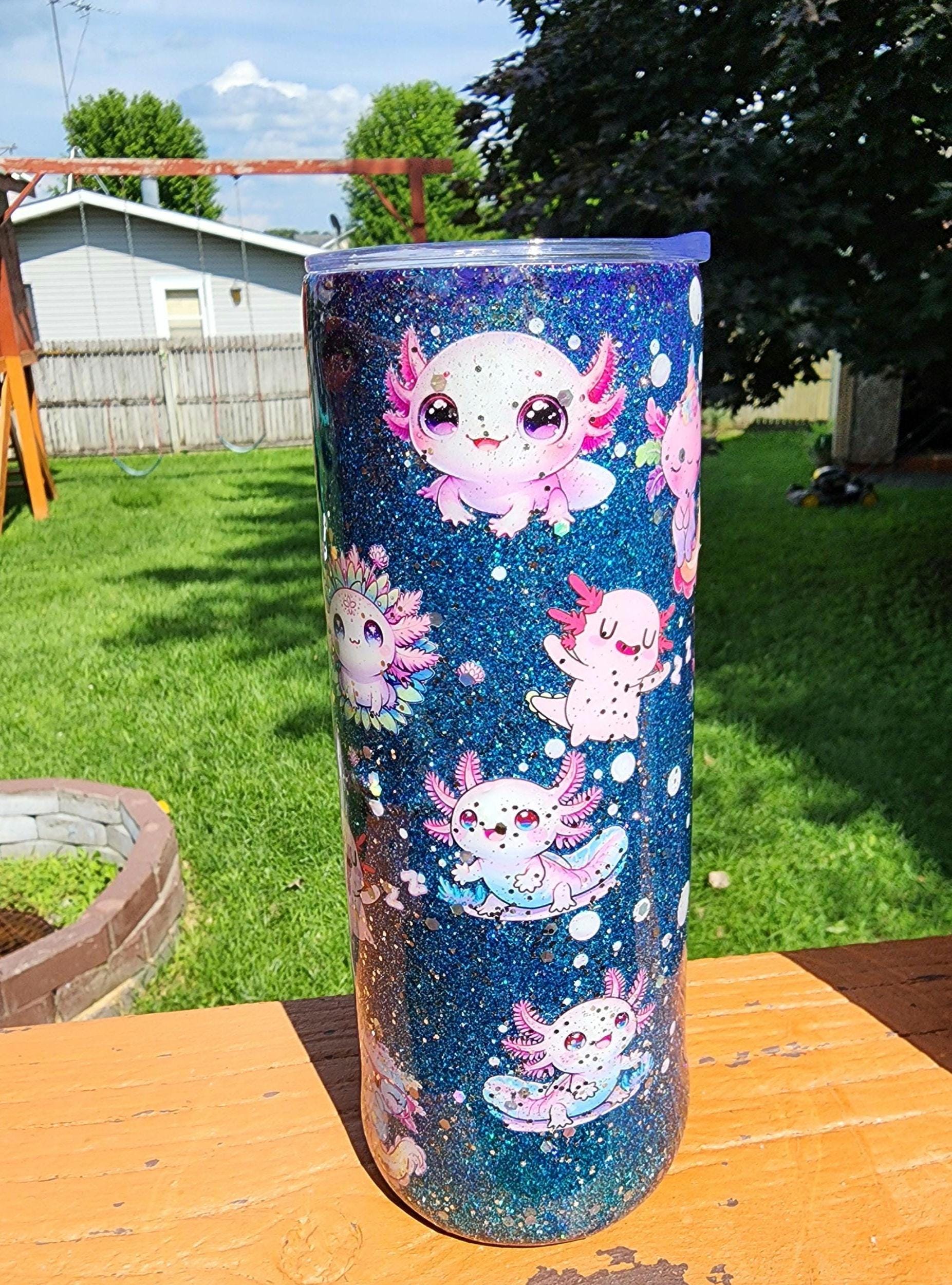 Cute Axolotl Tumbler – 20oz Stainless Steel Epoxy Cup – Kawaii Axolotl Gift, Handcrafted Drinkware, Pastel Animal Tumbler, Amphibian Lover - Hempin' Mayhem