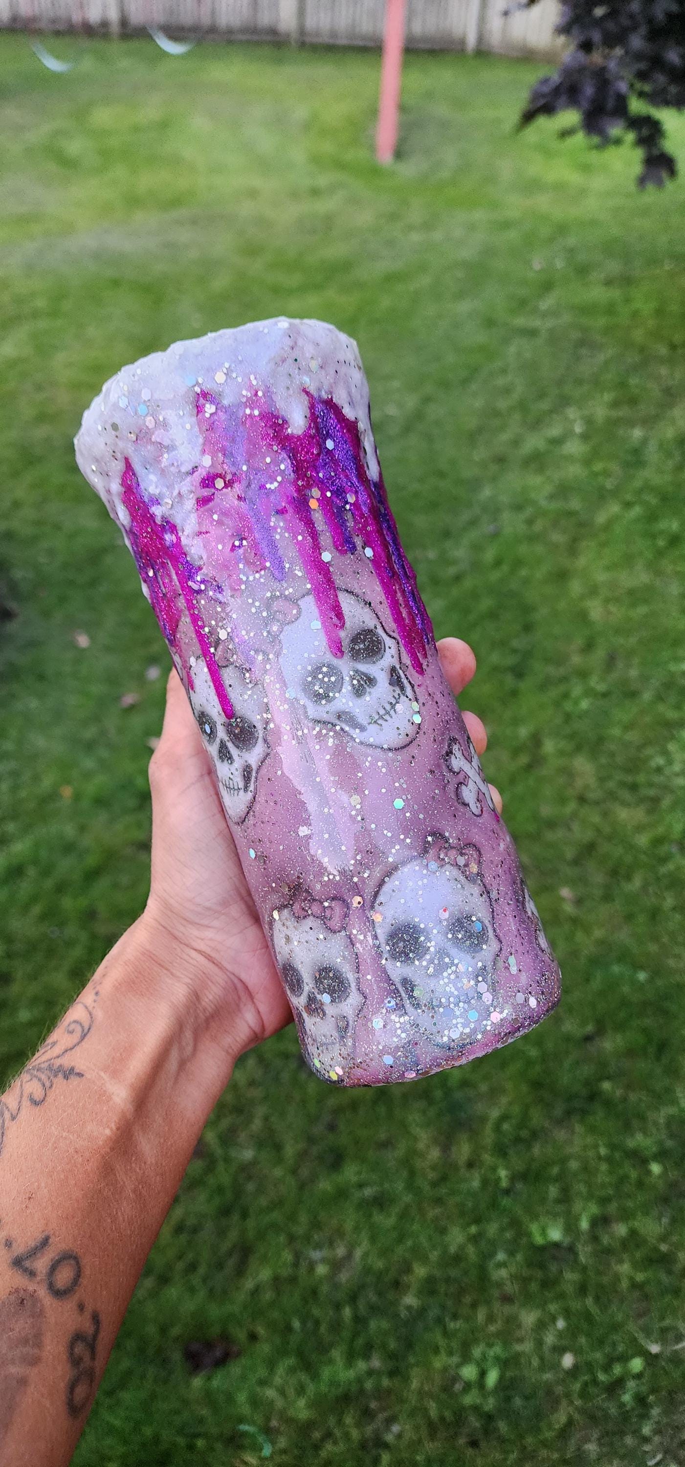 Pink Drip Skull Epoxy Tumbler