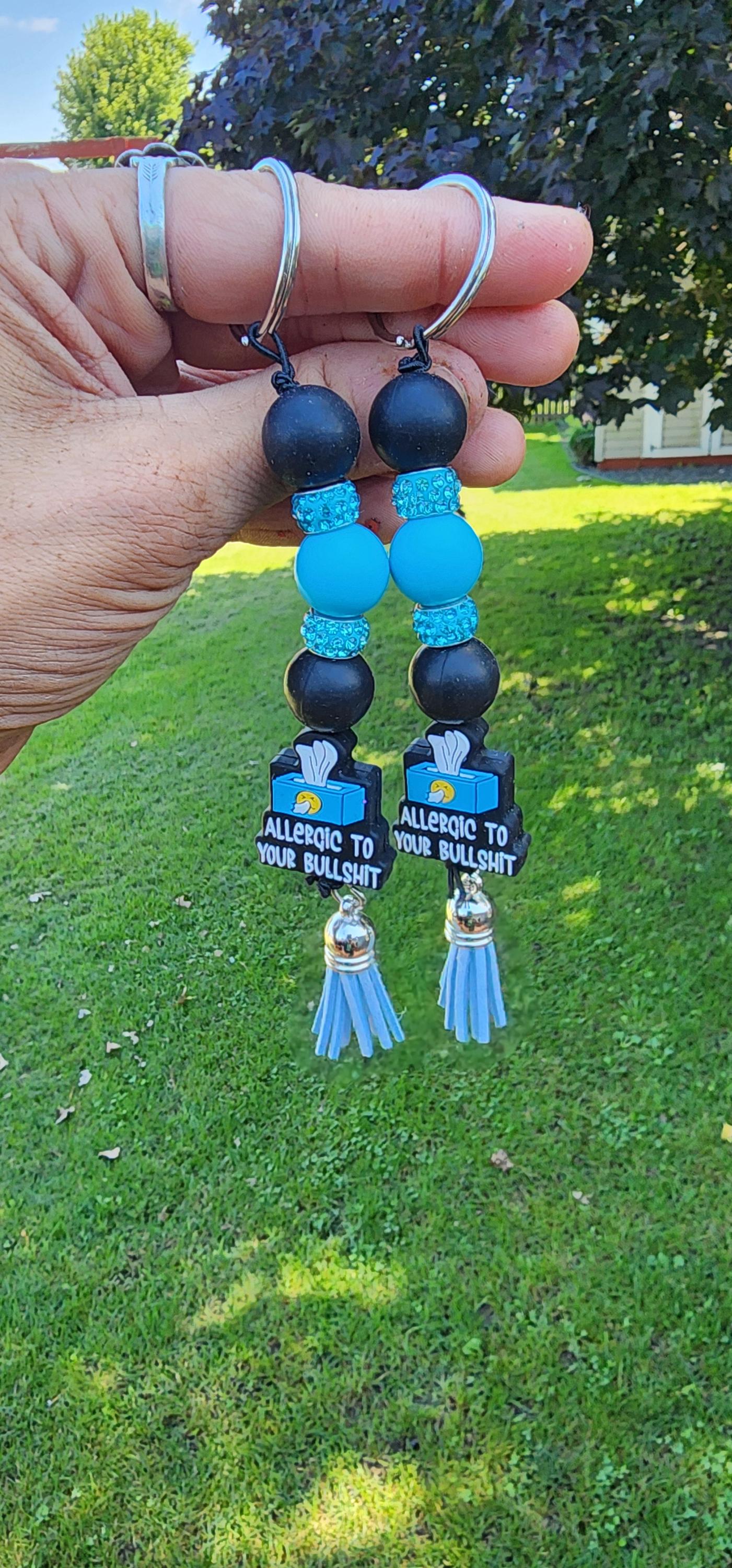 Kleenex Box “Allergic to Your Bullshit” Beaded Keychain – Funny Handmade Gift, Sassy Purse Charm, Statement keychain