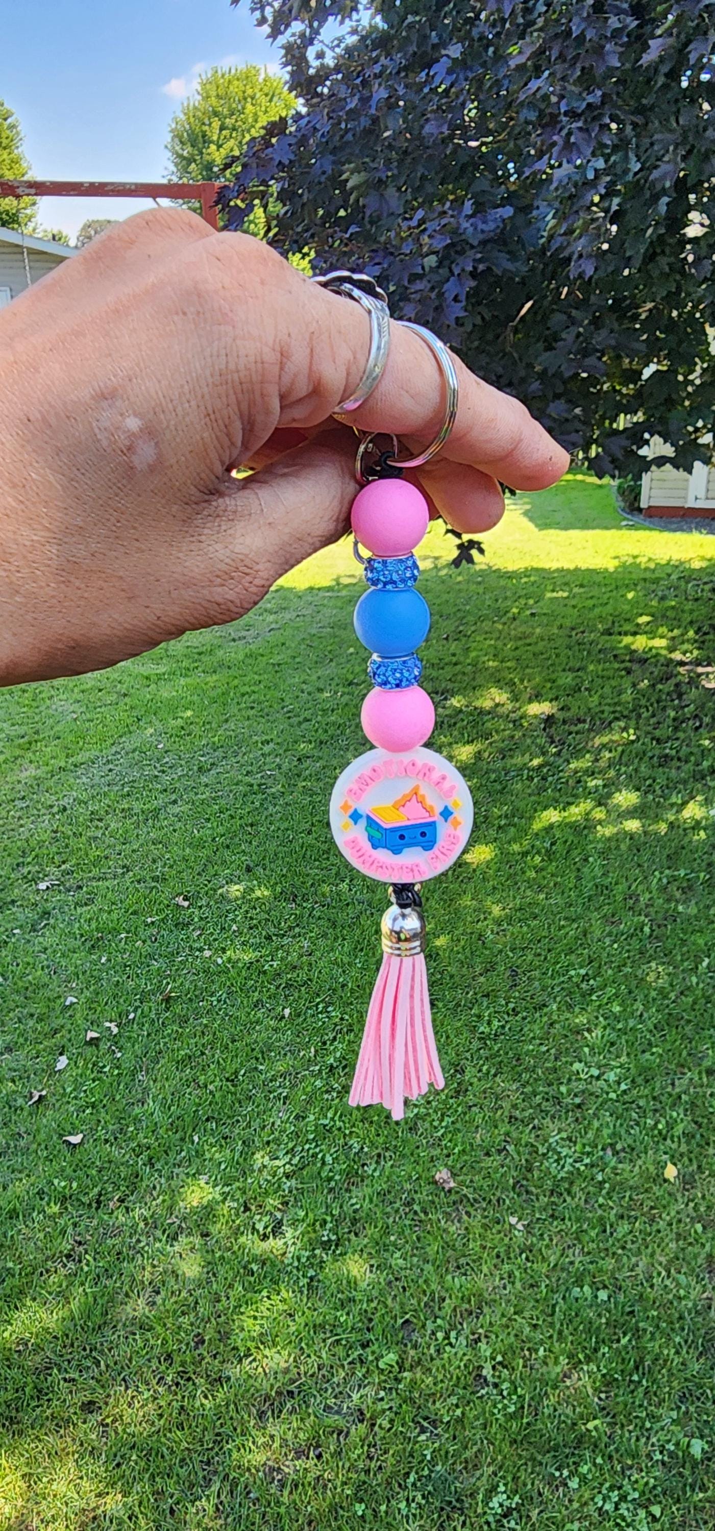 Emotional Dumpster Fire Beaded Keychain: Sarcastic Handmade Accessory