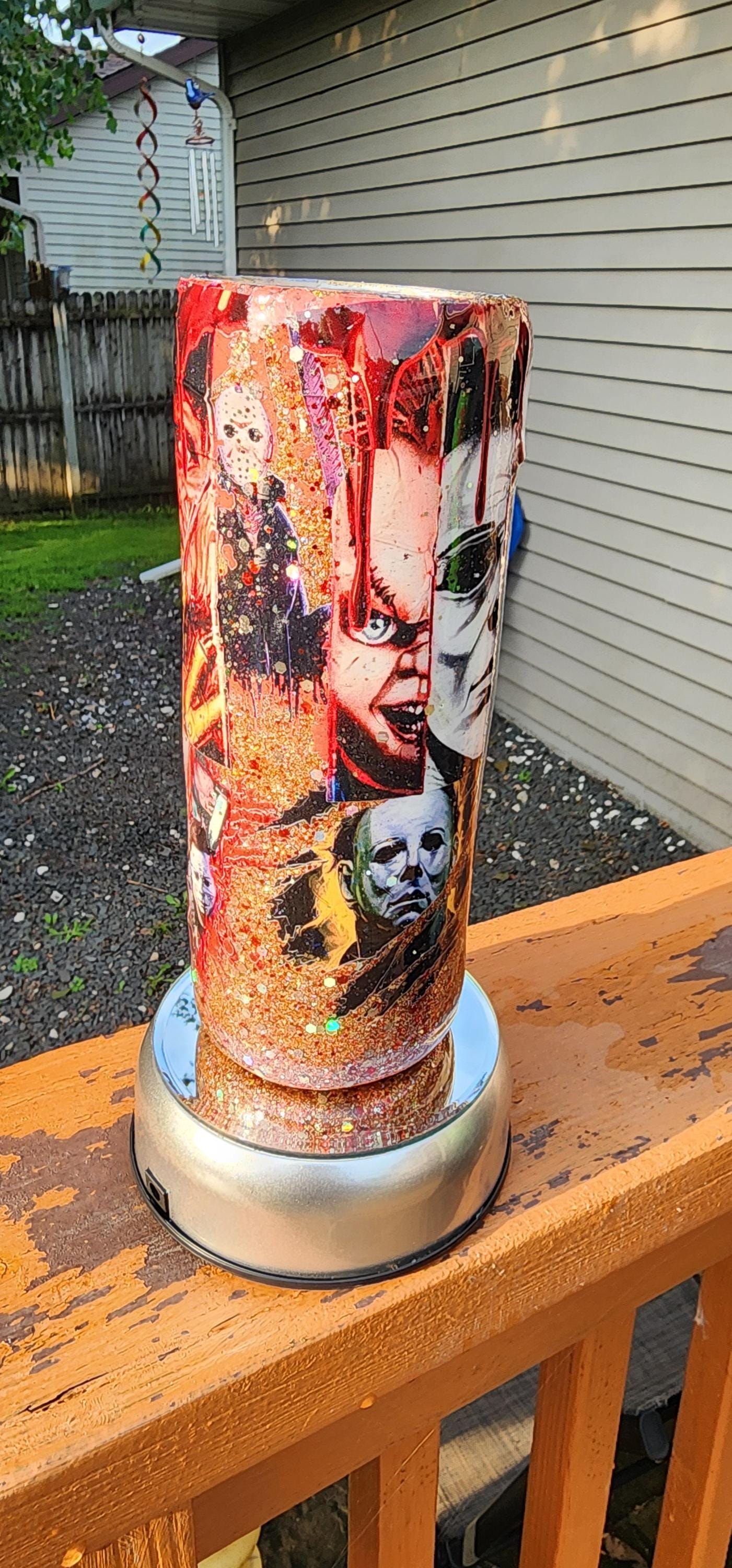Horror Movie Tumbler: Glittery Slasher Film Stainless Steel Cup