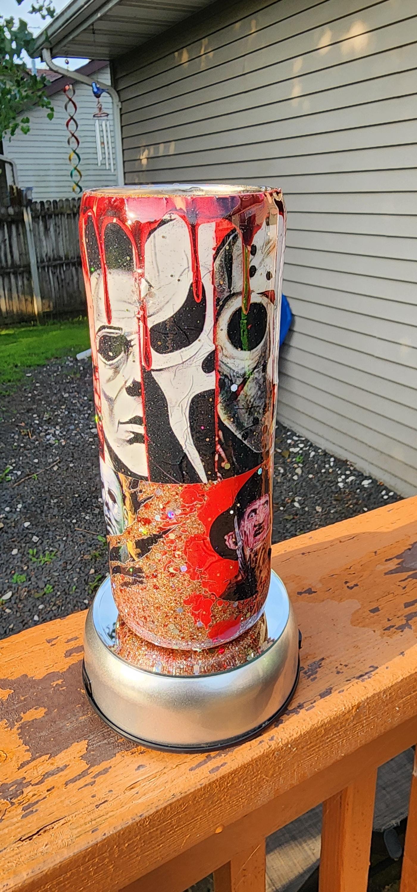 Horror Movie Tumbler: Glittery Slasher Film Stainless Steel Cup