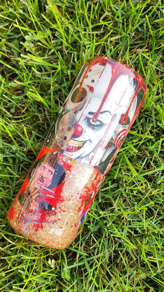 Horror Movie Tumbler: Glittery Slasher Film Stainless Steel Cup
