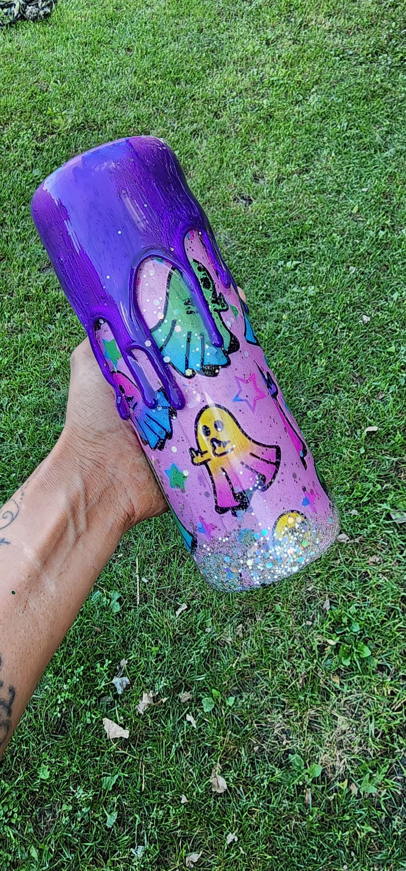 Zero Boos Given Tumbler: Sassy Rainbow Ghost Middle Finger - Spooky Drinkware
