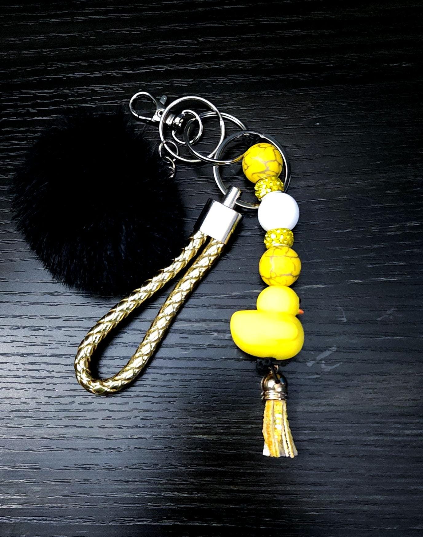 Wrist Lanyard Keychain with Stylish Duck & Fluffy Pom Pom – Cute Bag Charm Accessory for Keys, Gifts and Everyday Use - Hempin' Mayhem