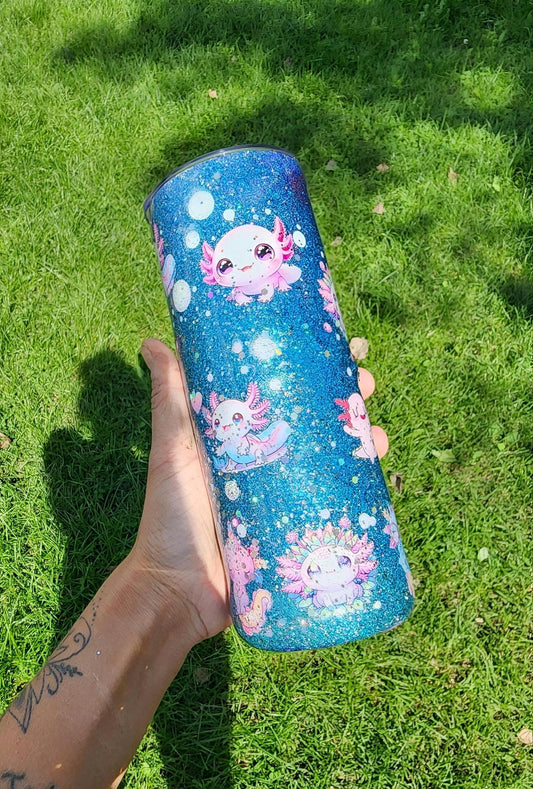 Cute Axolotl Tumbler – 20oz Stainless Steel Epoxy Cup – Kawaii Axolotl Gift, Handcrafted Drinkware, Pastel Animal Tumbler, Amphibian Lover - Hempin' Mayhem