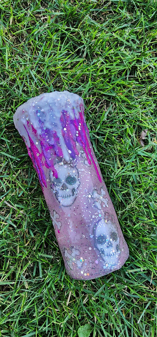 Pink Drip Skull Epoxy Tumbler