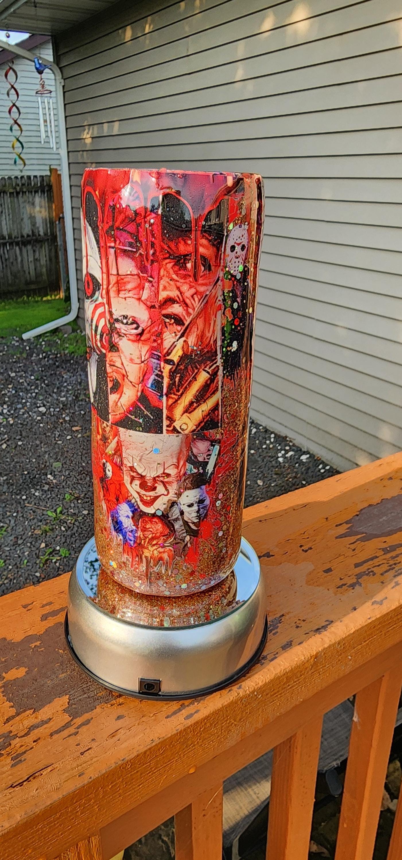 Horror Movie Tumbler: Glittery Slasher Film Stainless Steel Cup