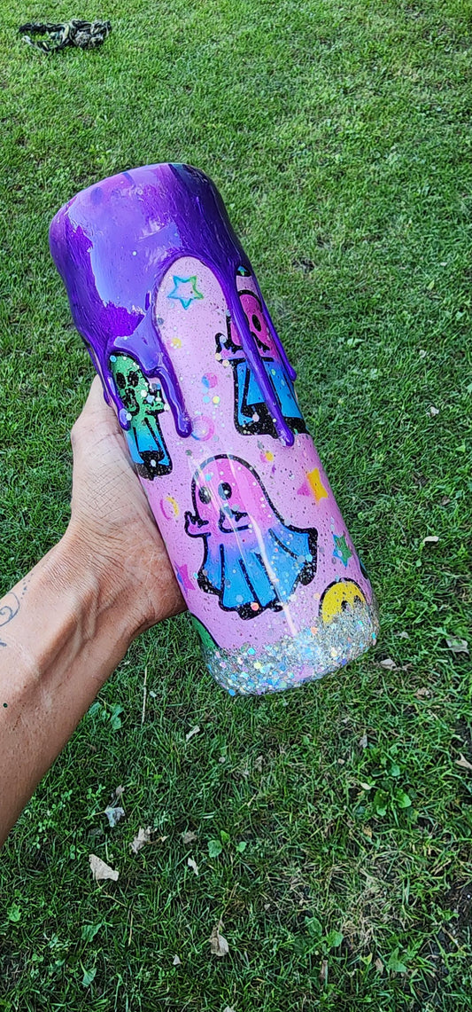 Zero Boos Given Tumbler: Sassy Rainbow Ghost Middle Finger - Spooky Drinkware