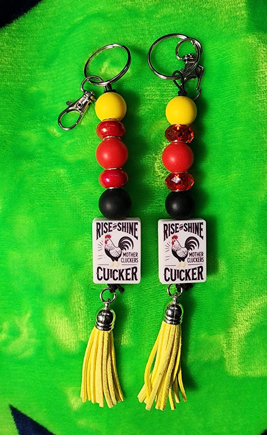 Rise and Shine Mother Cluckers Keychain – Red, Yellow & Black Beaded Farmhouse Accessory | Chicken Lover