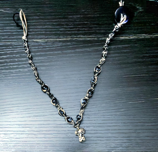 Handmade Hemp Necklace: Tan & Black Cord with Glass Mushroom Bead