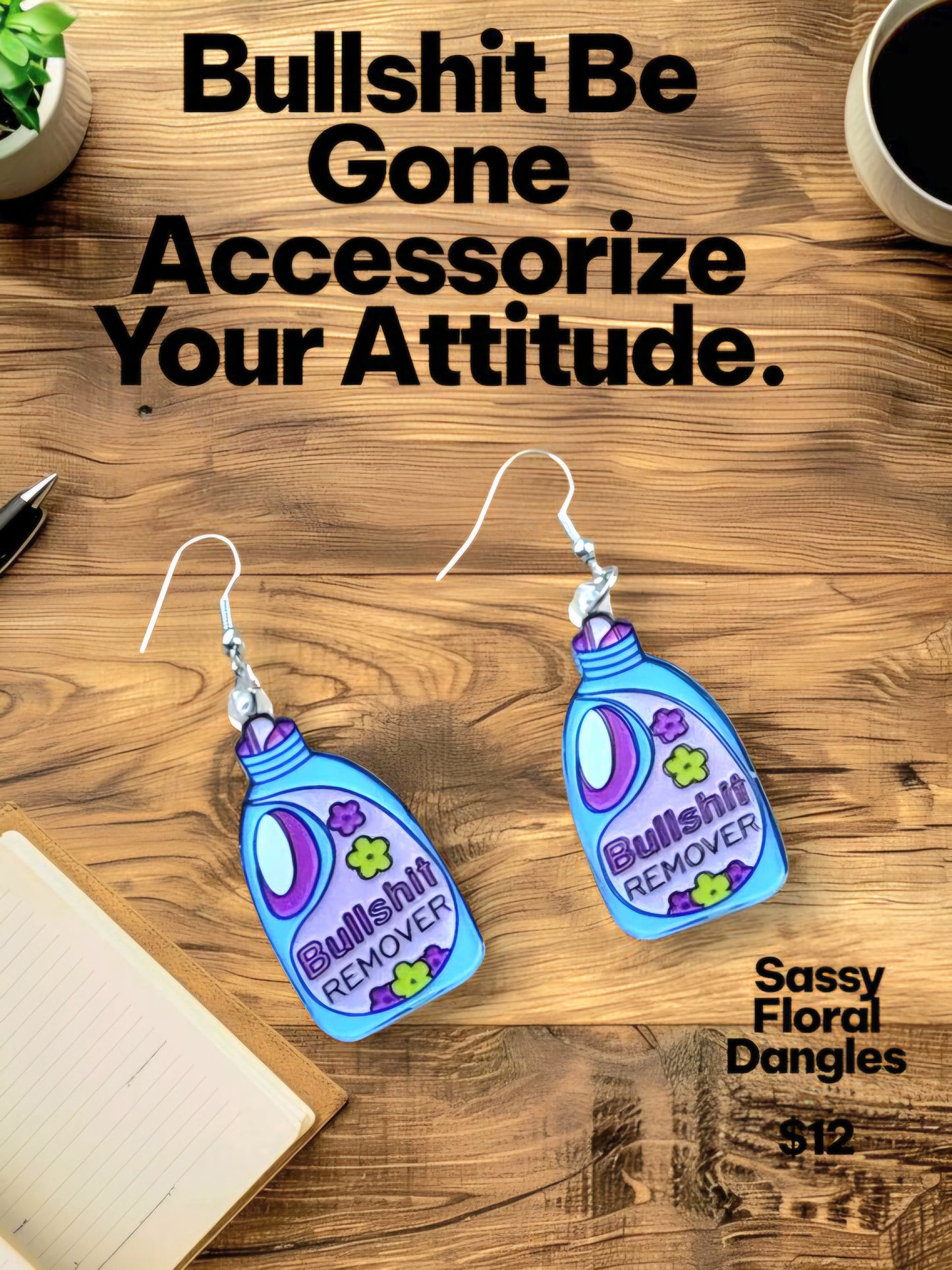 Bullshit Remover Earrings – Sassy Floral Dangles in Purple & Blue - Hempin' Mayhem