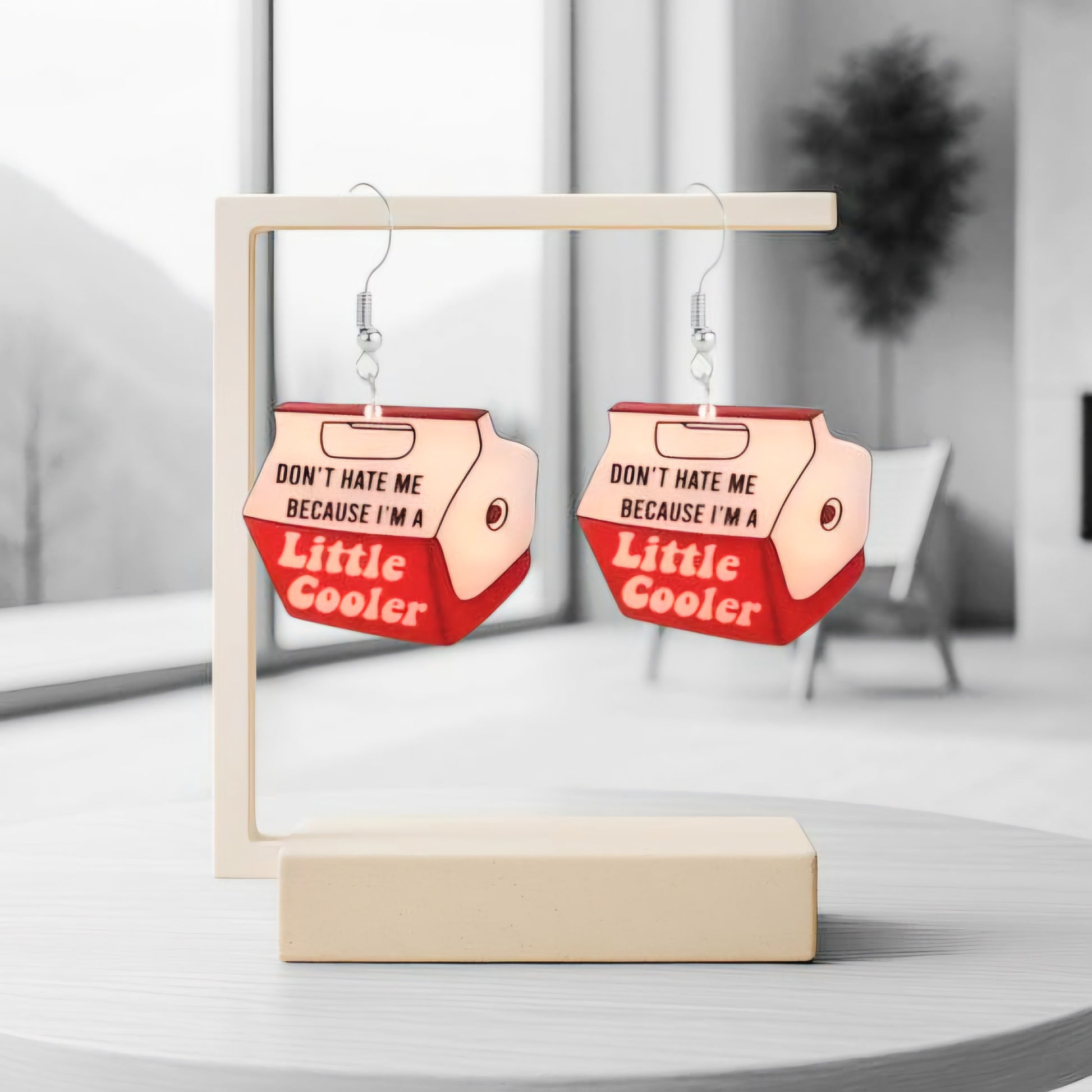 Don’t Hate Me Because I’m a Little Cooler – Red & White Baddie Statement Dangle Earrings | Sass-Drippin’ Acrylic Charms for the Bold & Unbothered - Hempin' Mayhem