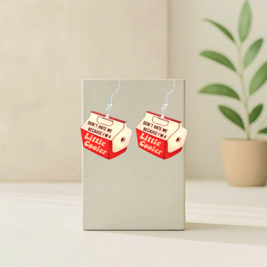Don’t Hate Me Because I’m a Little Cooler – Red & White Baddie Statement Dangle Earrings | Sass-Drippin’ Acrylic Charms for the Bold & Unbothered - Hempin' Mayhem