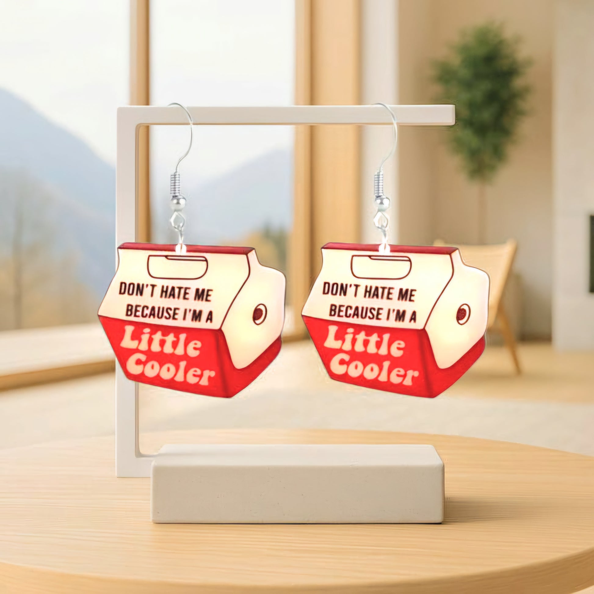 Don’t Hate Me Because I’m a Little Cooler – Red & White Baddie Statement Dangle Earrings | Sass-Drippin’ Acrylic Charms for the Bold & Unbothered - Hempin' Mayhem