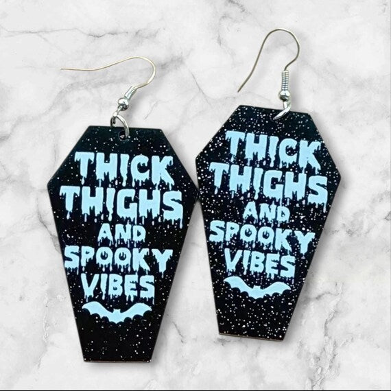 Thick Thighs & Killer Vibes – Coffin Shaped Baddie Halloween Earrings - Hempin' Mayhem
