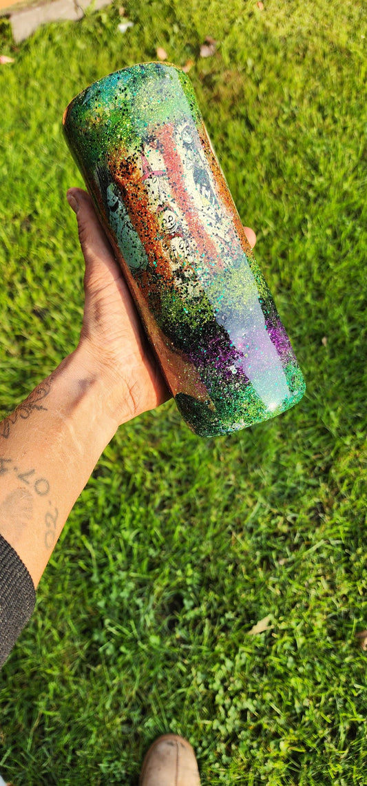 Nightmare Before Christmas Glitter Tumbler: Handmade Epoxy Stainless Steel Cup