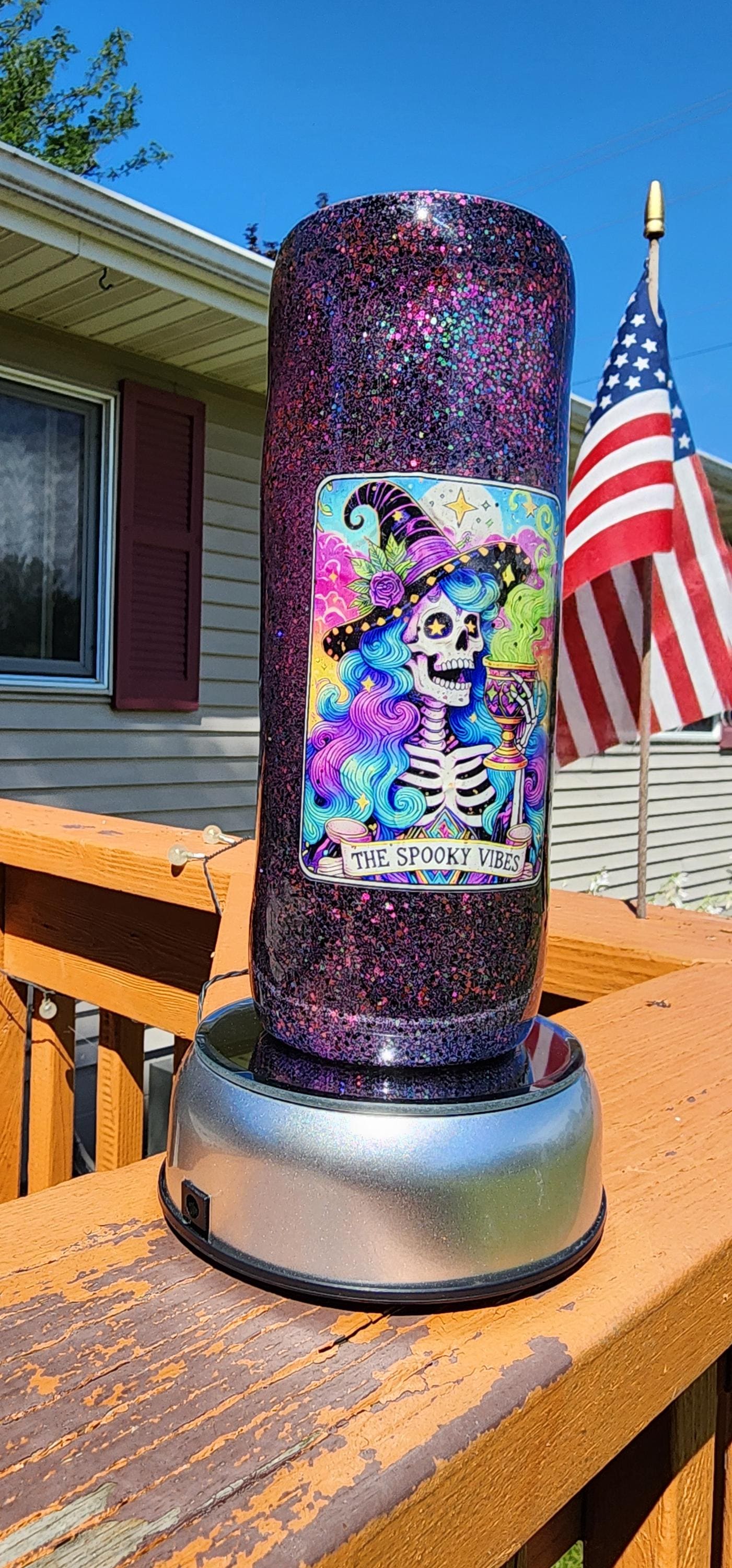 Spooky Vibes Epoxy Glitter Tumbler – Creepy Cute Halloween Cup, Witchy Gothic Stainless Steel Mug, Handmade Coffee Drinkware Gift