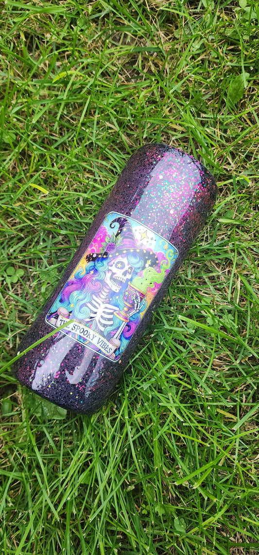 Spooky Vibes Epoxy Glitter Tumbler – Creepy Cute Halloween Cup, Witchy Gothic Stainless Steel Mug, Handmade Coffee Drinkware Gift