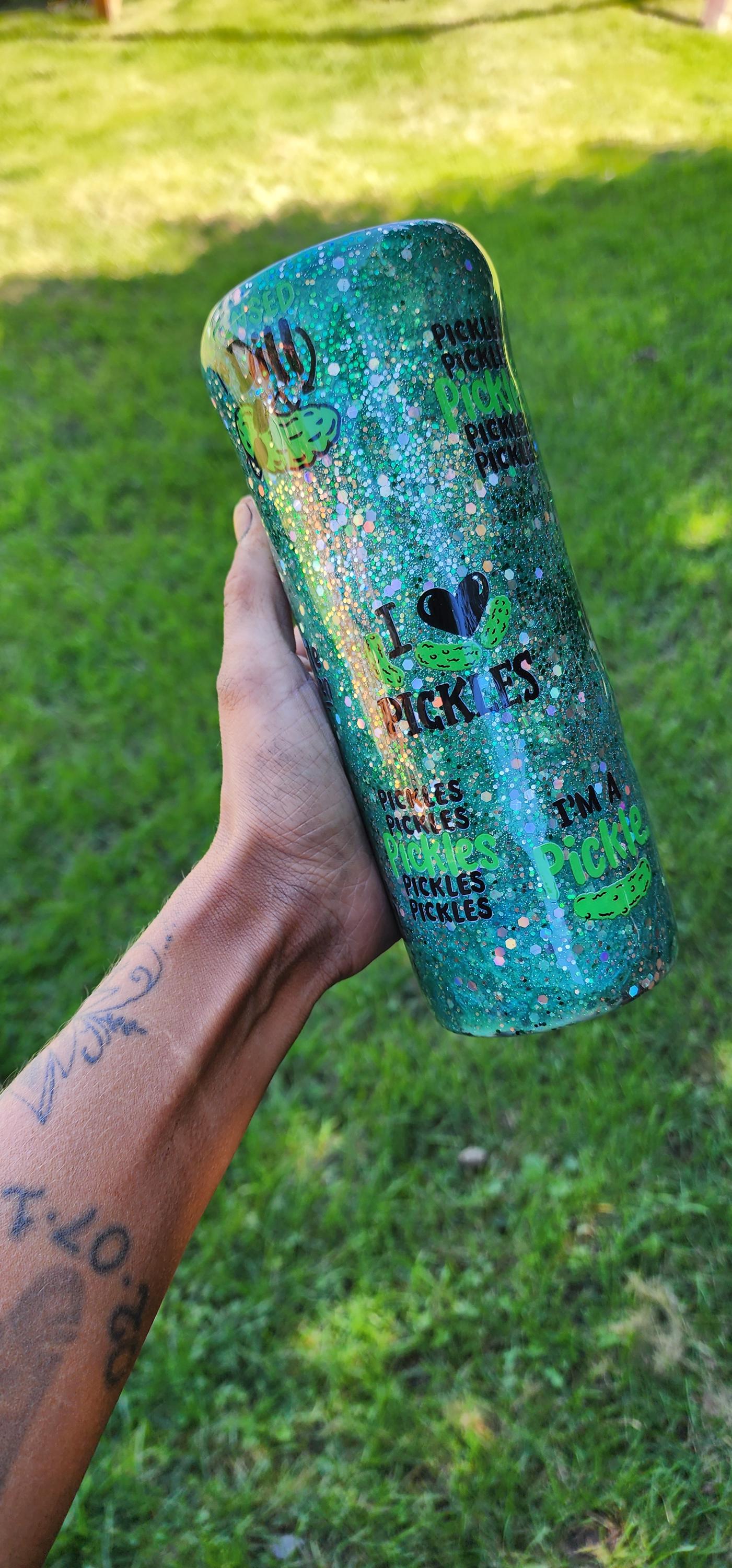 Pickle Lover Glitter Tumbler: Funny Stainless Steel Cup, Foodie Gift