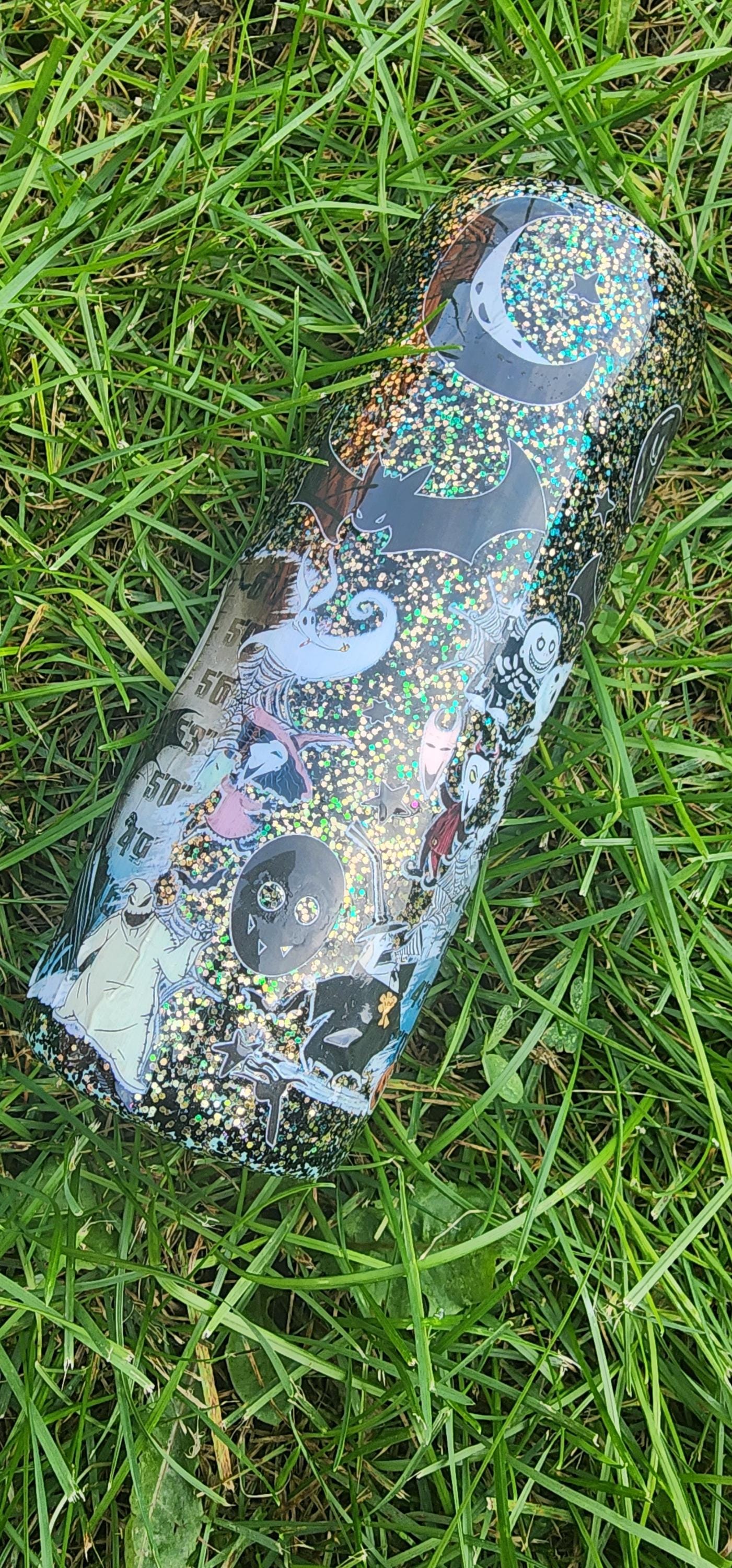 Jack & Sally Mugshot Tumbler: Spooky Glitter Nightmare Before Christmas Cup