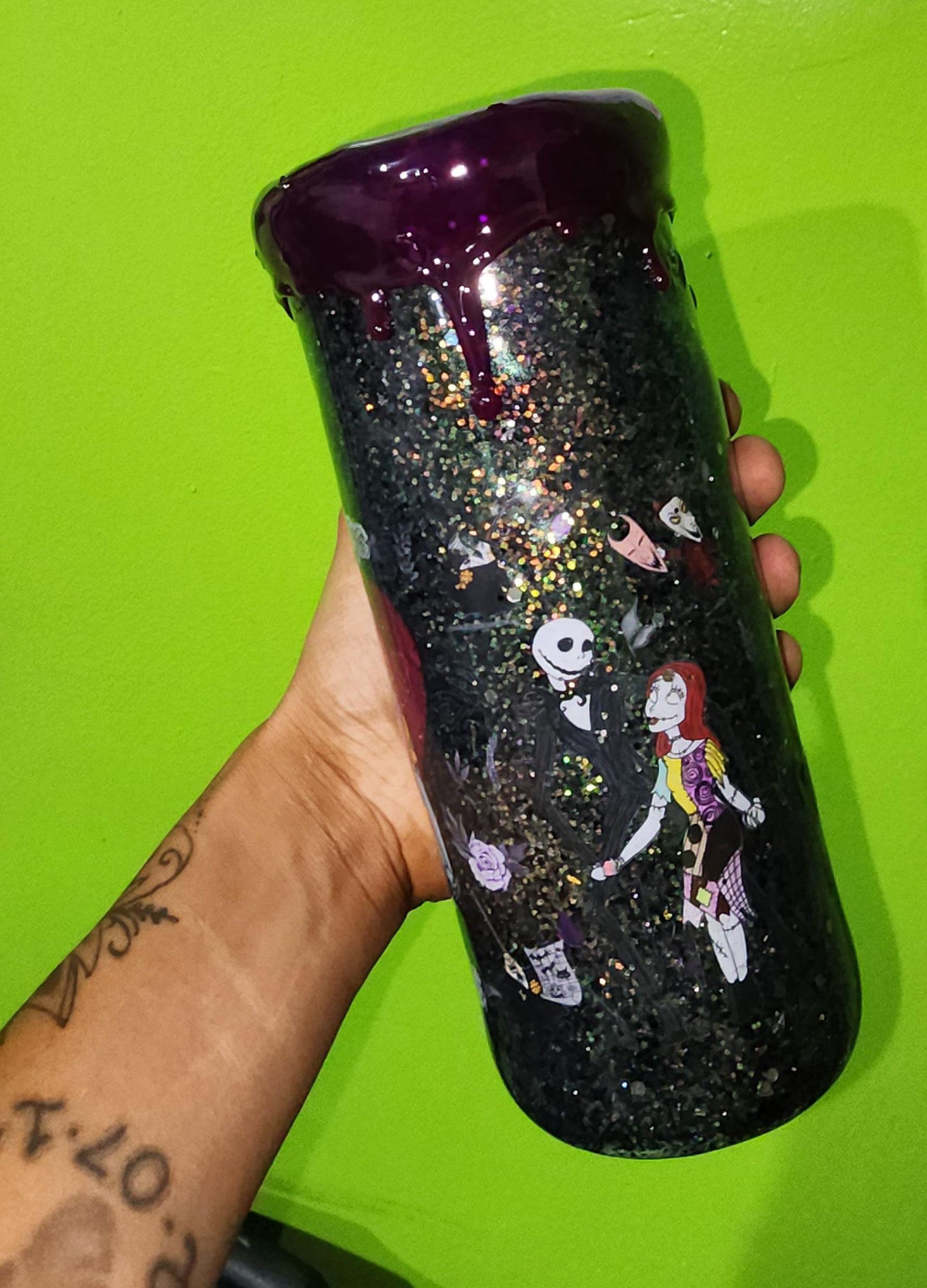 Jack & Sally Glitter Tumbler: Nightmare Before Christmas Inspired Stainless Steel Cup