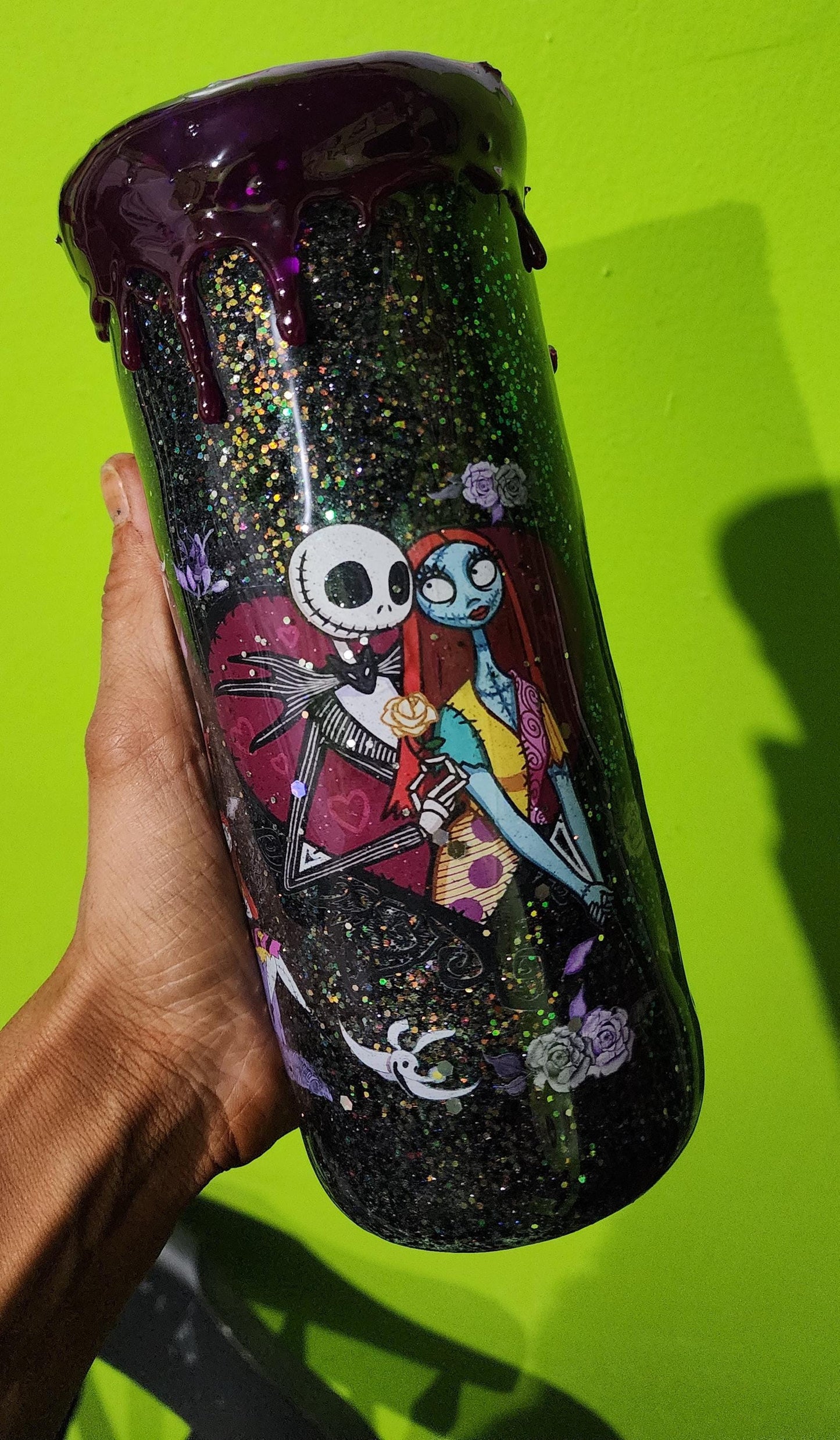 Jack & Sally Glitter Tumbler: Nightmare Before Christmas Inspired Stainless Steel Cup