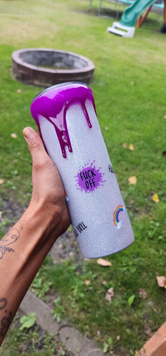 Purple Swear Bear Epoxy Tumbler: Snarky Glitter "Fuck Off" Cup