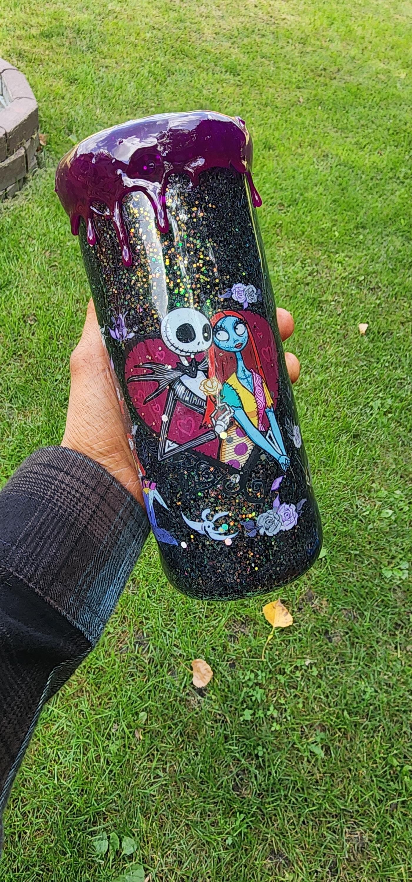 Jack & Sally Glitter Tumbler: Nightmare Before Christmas Inspired Stainless Steel Cup