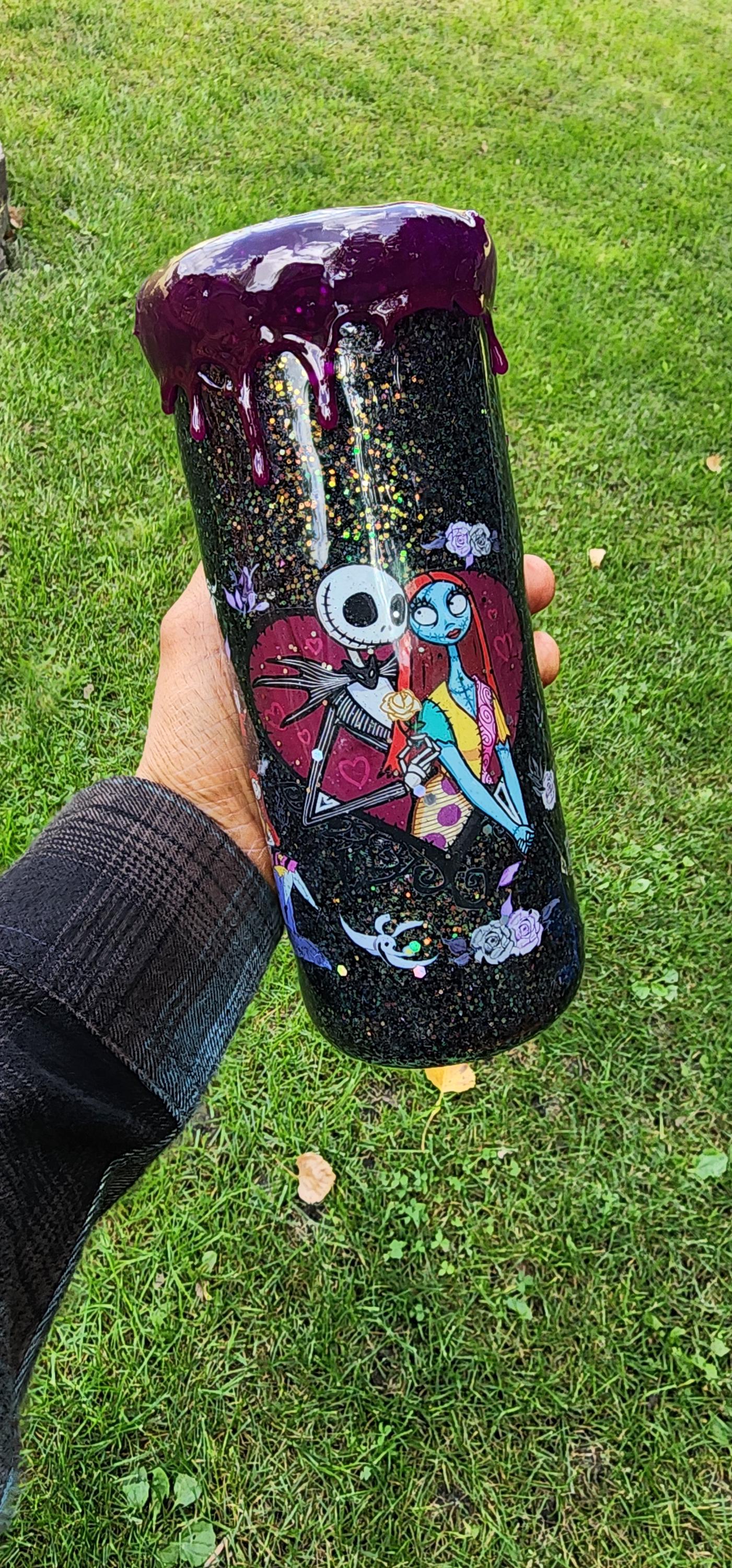 Jack & Sally Glitter Tumbler: Nightmare Before Christmas Inspired Stainless Steel Cup