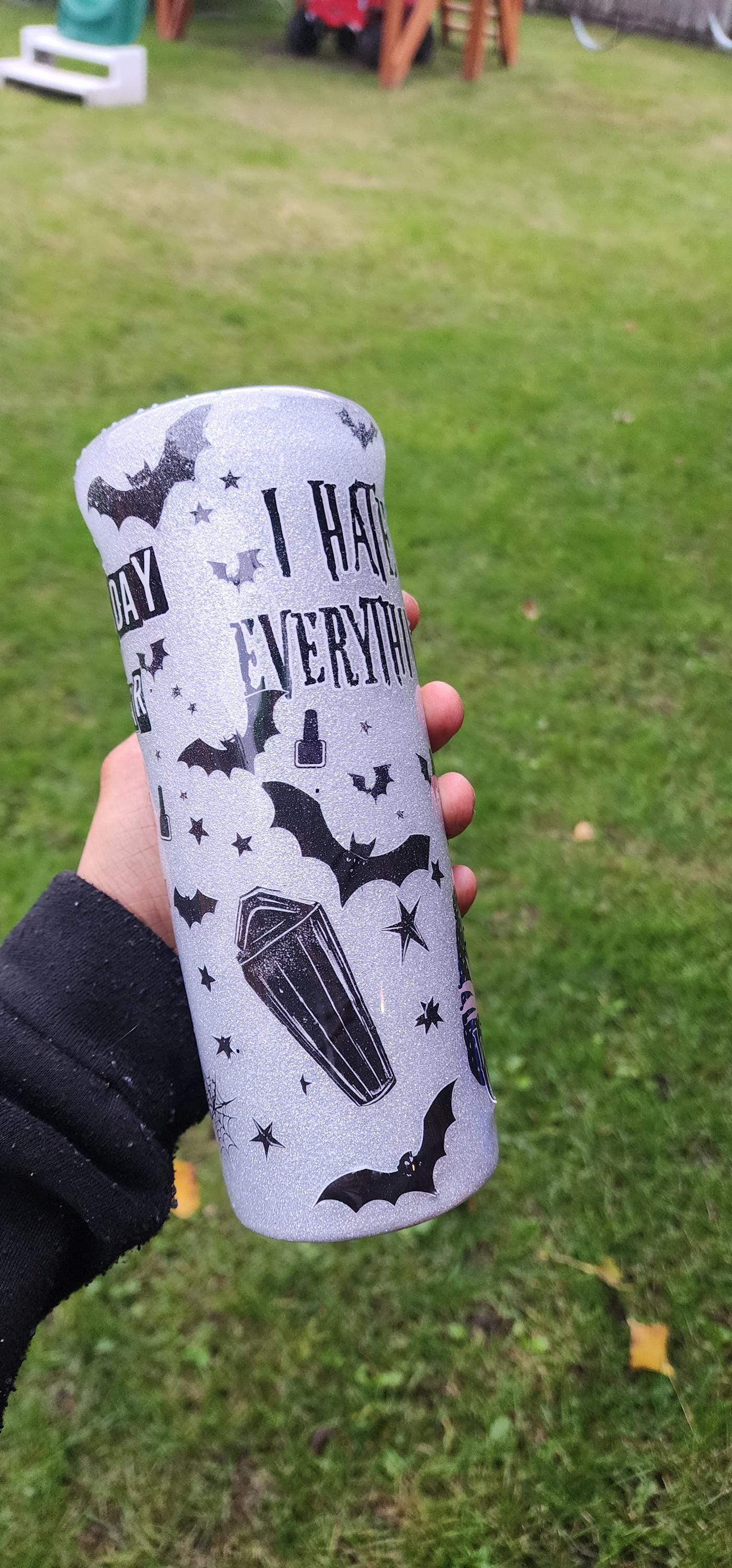 Wednesday Addams Epoxy Tumbler 20oz | I Hate Everyone Glitter Skinny Cup | On Wednesdays We Wear Black | Gothic Adult Humor Drinkware