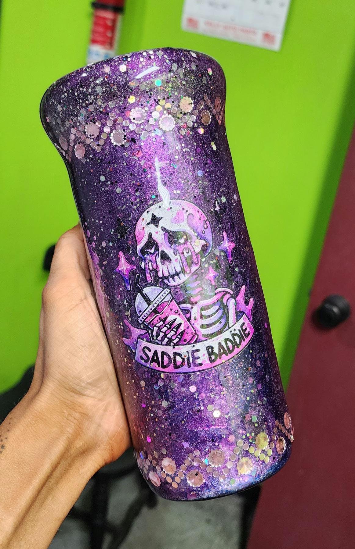 Purple Glitter Skeleton Tumbler: Spooky Goth Drinkware