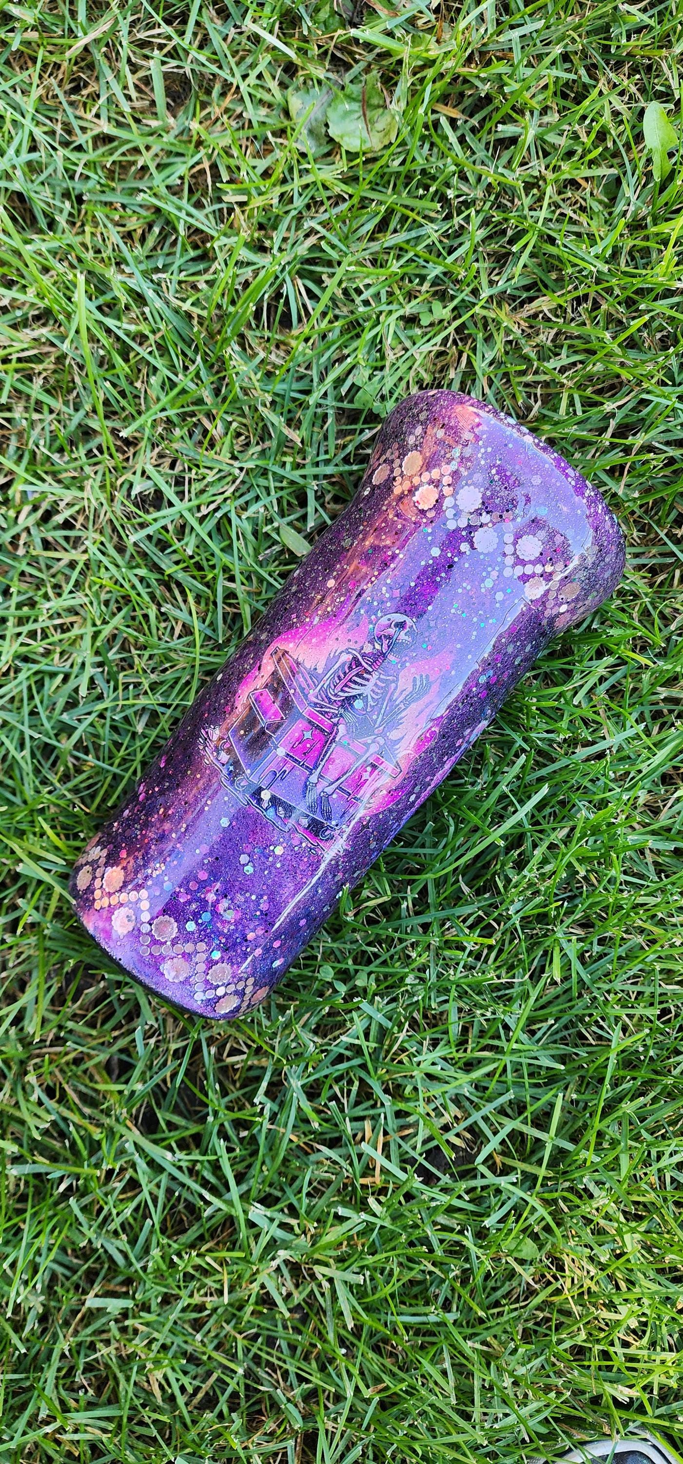 Purple Glitter Skeleton Tumbler: Spooky Goth Drinkware