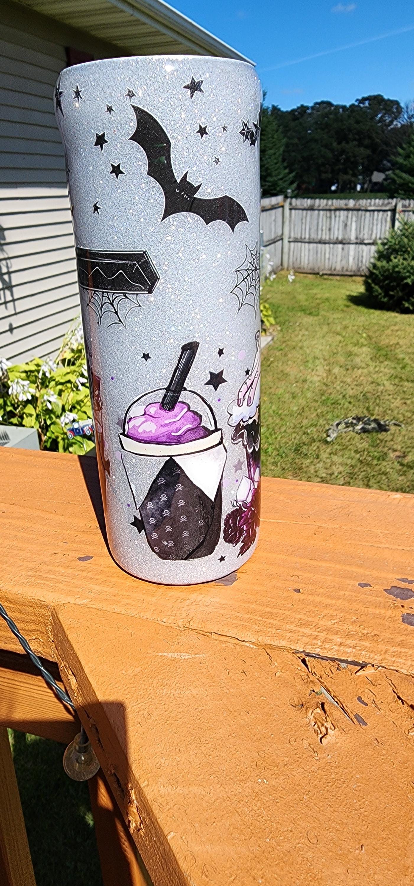 Wednesday Addams Glitter Tumbler – Dark Goth Coffee Mug, Spooky Sassy Halloween Cup