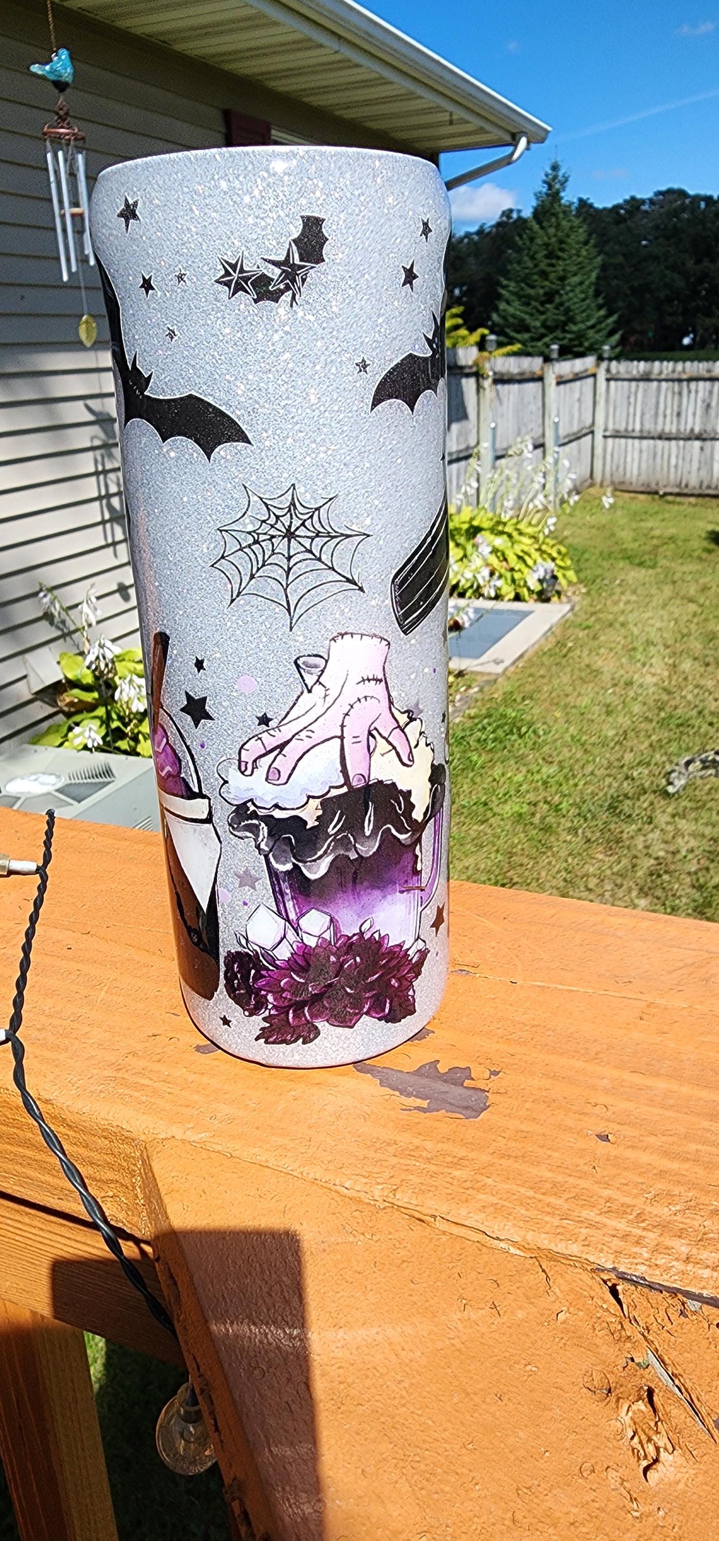 Wednesday Addams Glitter Tumbler – Dark Goth Coffee Mug, Spooky Sassy Halloween Cup
