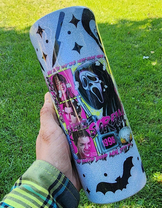 What’s the Matter, Sydney? Ghost Face Horror Movie 20oz Epoxy Tumbler | Scream Inspired Glitter Cup | Scary Movie Fan Gift