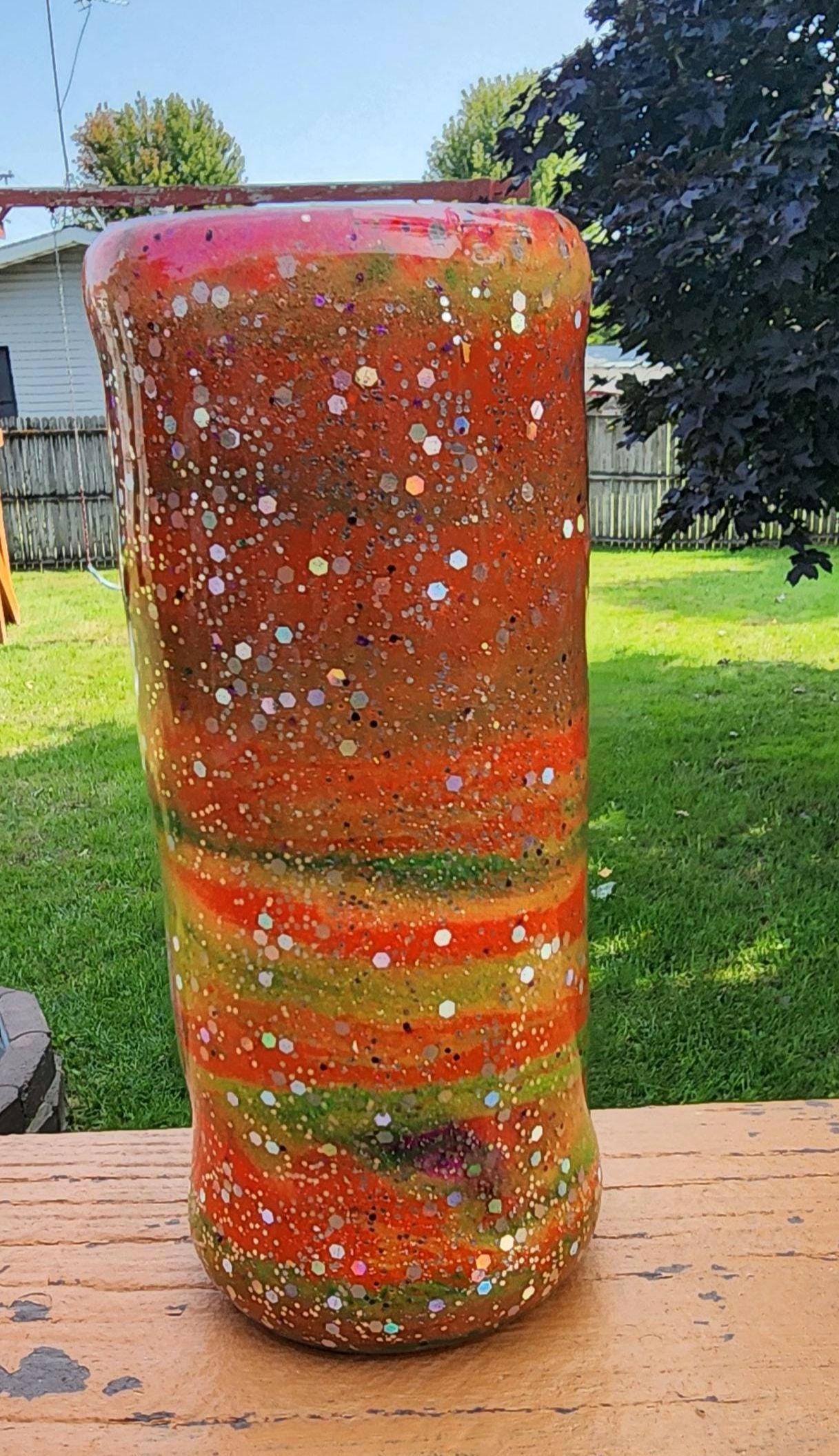 Tie-Dye Attitude Cup – Orange, Pink & Green Glitter Epoxy Tumbler | ‘Fuck Off’ Custom Drinkware