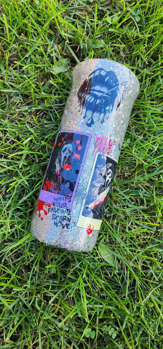 Scream-Inspired Ghost Face Epoxy Tumbler | Glitter Horror Cup for Spooky Vibes