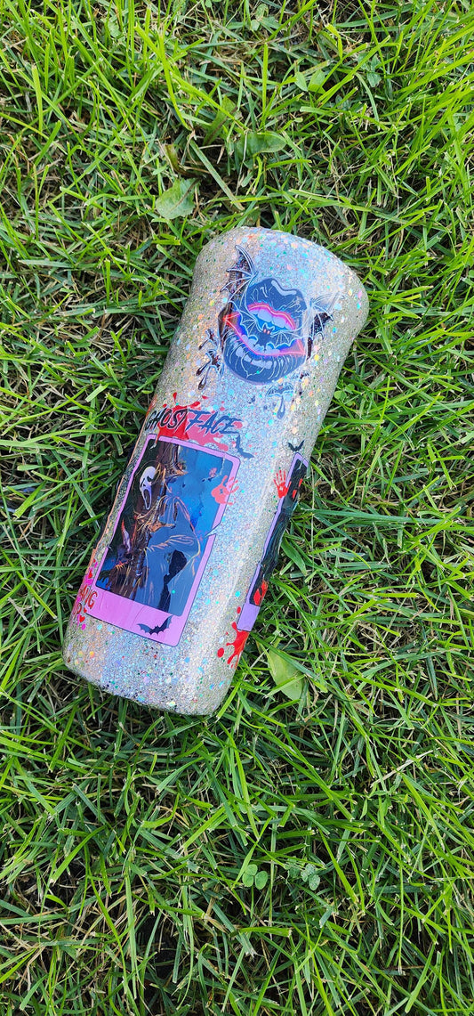 Scream-Inspired Ghost Face Epoxy Tumbler | Glitter Horror Cup for Spooky Vibes