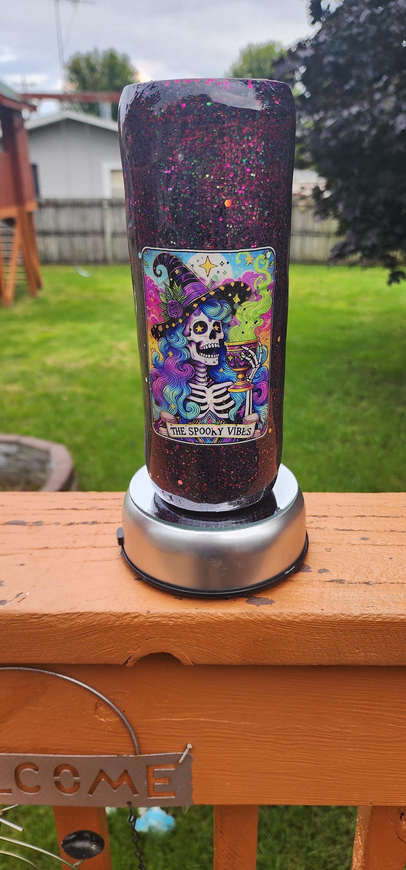 Spooky Vibes Epoxy Glitter Tumbler – Creepy Cute Halloween Cup, Witchy Gothic Stainless Steel Mug, Handmade Coffee Drinkware Gift