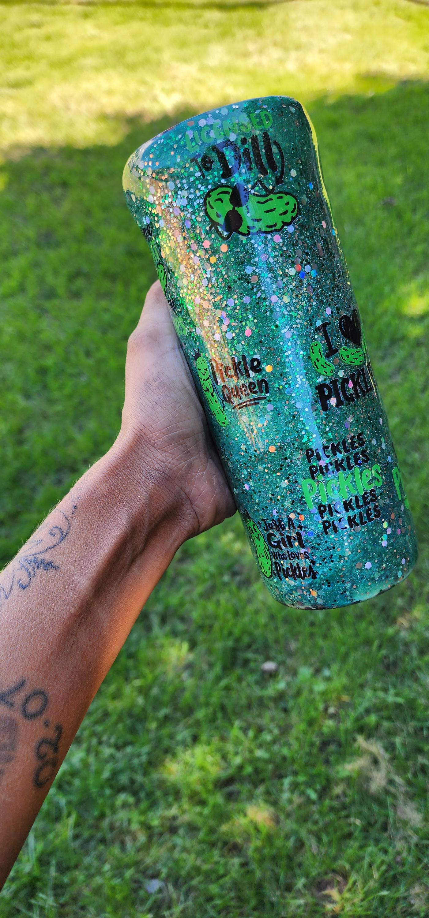 Pickle Lover Glitter Tumbler: Funny Stainless Steel Cup, Foodie Gift