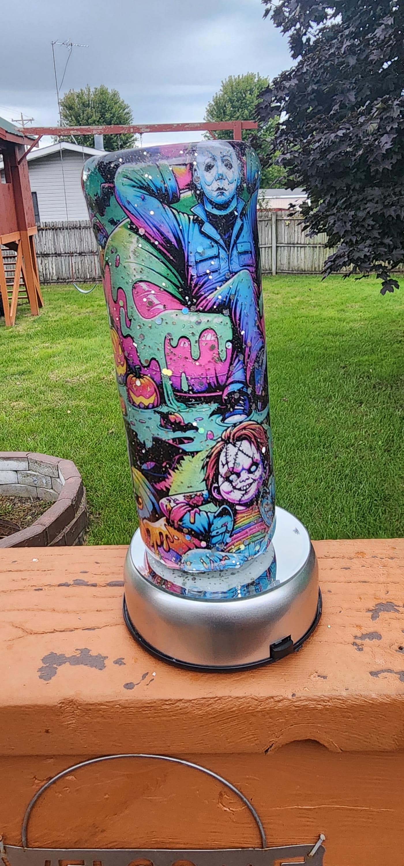 Neon Summerween Horror Epoxy Drip Tumbler – Spooky Glow-in-the-Dark Stainless Steel Cup, Creepy-Cute Movie-Inspired Drinkware