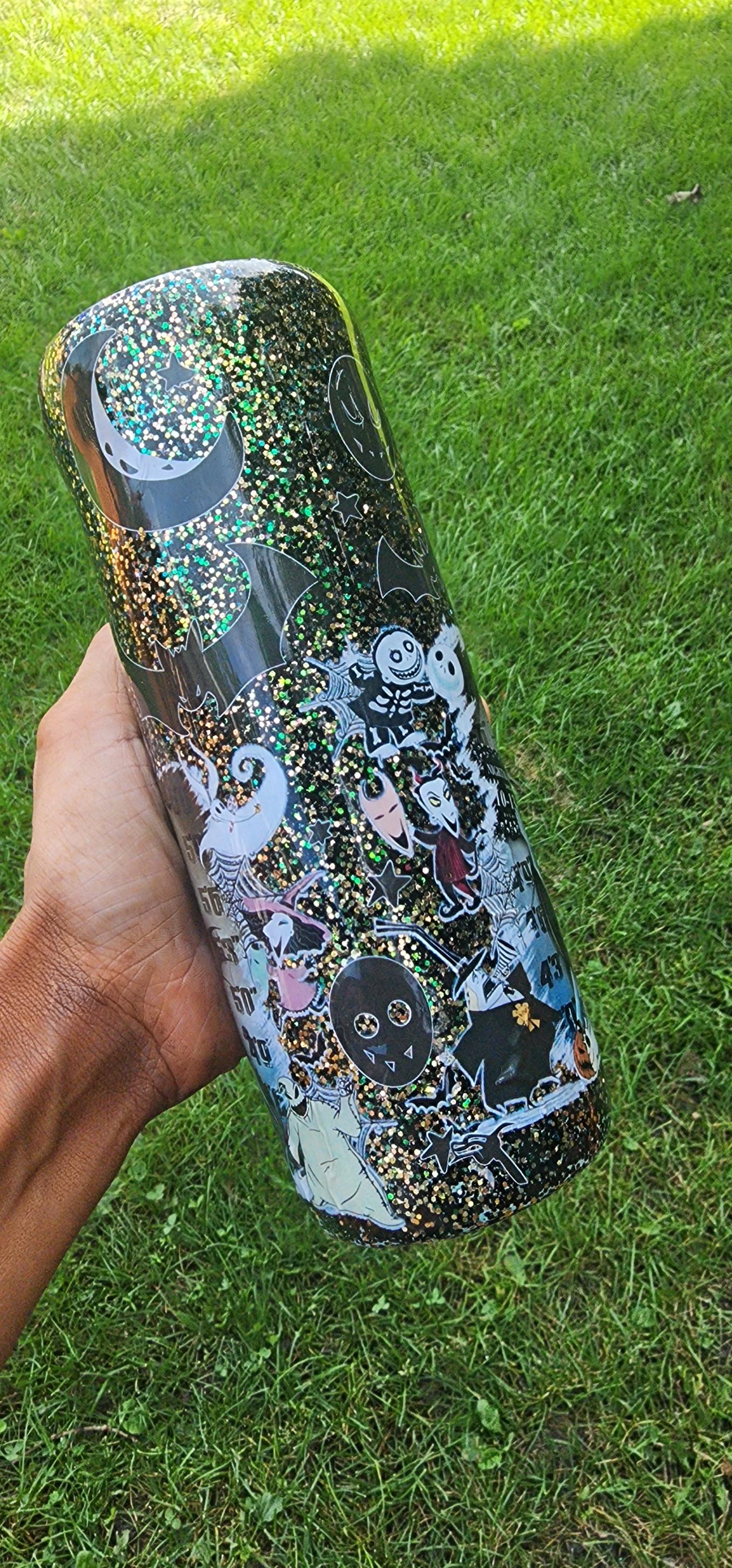 Jack & Sally Mugshot Tumbler: Spooky Glitter Nightmare Before Christmas Cup