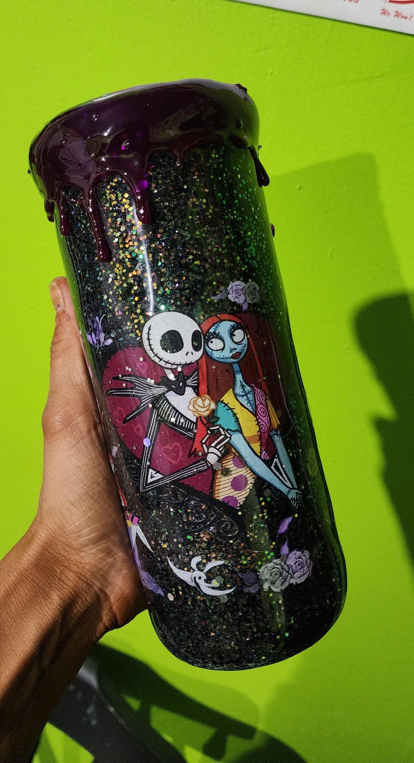Jack & Sally Glitter Tumbler: Nightmare Before Christmas Inspired Stainless Steel Cup