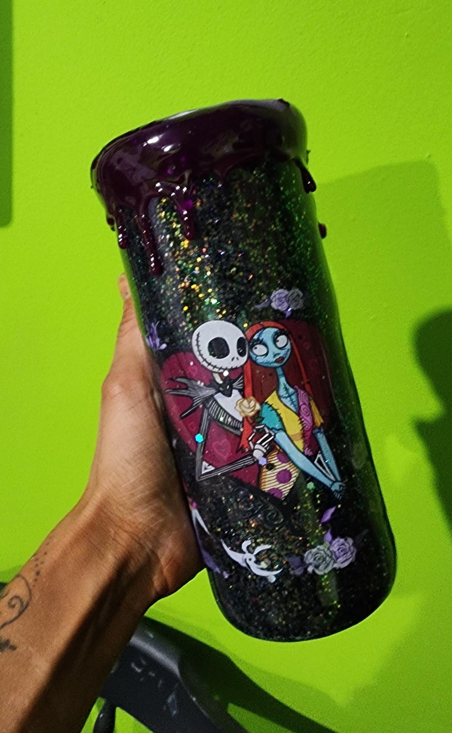 Jack & Sally Glitter Tumbler: Nightmare Before Christmas Inspired Stainless Steel Cup