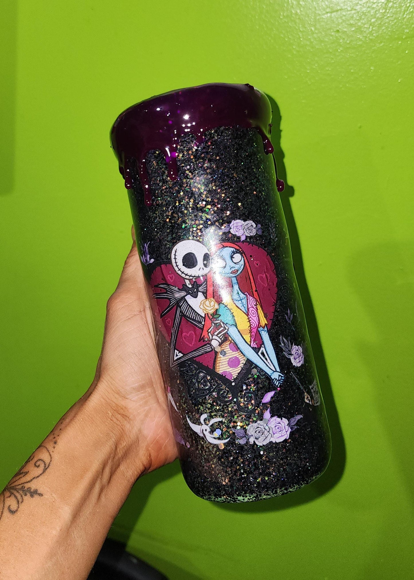 Jack & Sally Glitter Tumbler: Nightmare Before Christmas Inspired Stainless Steel Cup