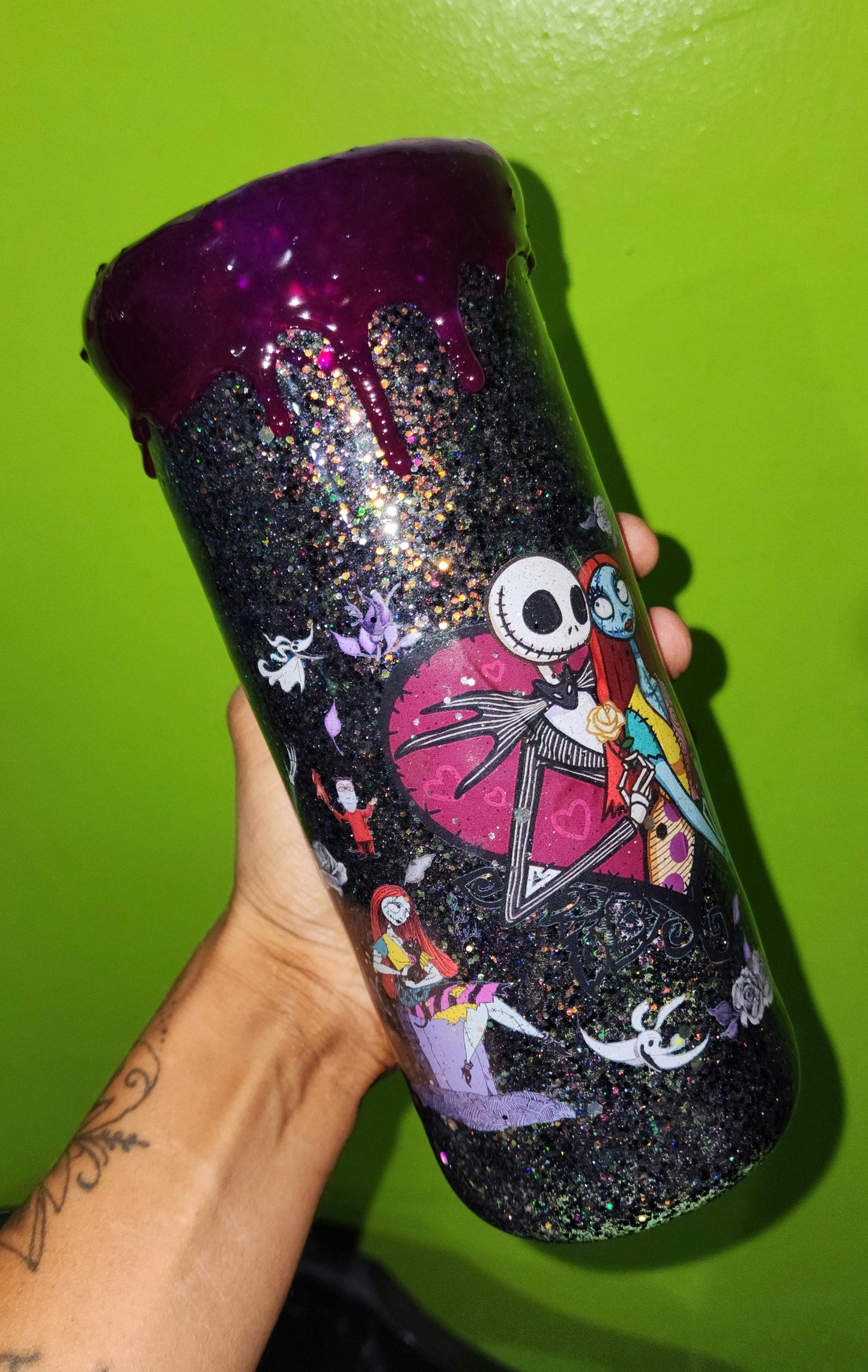 Jack & Sally Glitter Tumbler: Nightmare Before Christmas Inspired Stainless Steel Cup