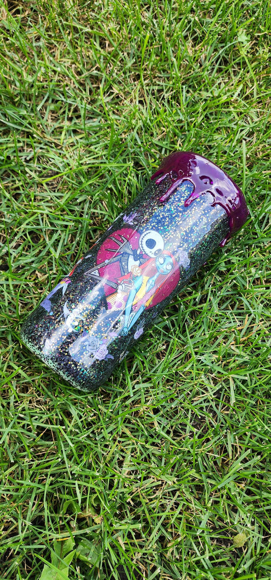 Jack & Sally Glitter Tumbler: Nightmare Before Christmas Inspired Stainless Steel Cup