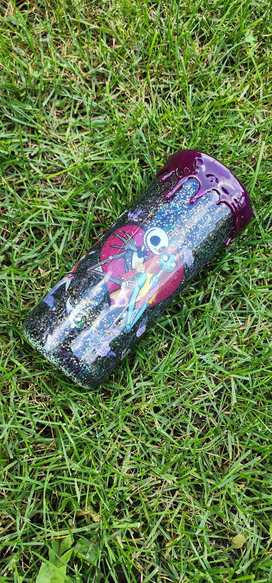 Jack & Sally Glitter Tumbler: Nightmare Before Christmas Inspired Stainless Steel Cup