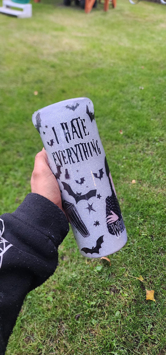 Wednesday Addams Epoxy Tumbler 20oz | I Hate Everyone Glitter Skinny Cup | On Wednesdays We Wear Black | Gothic Adult Humor Drinkware